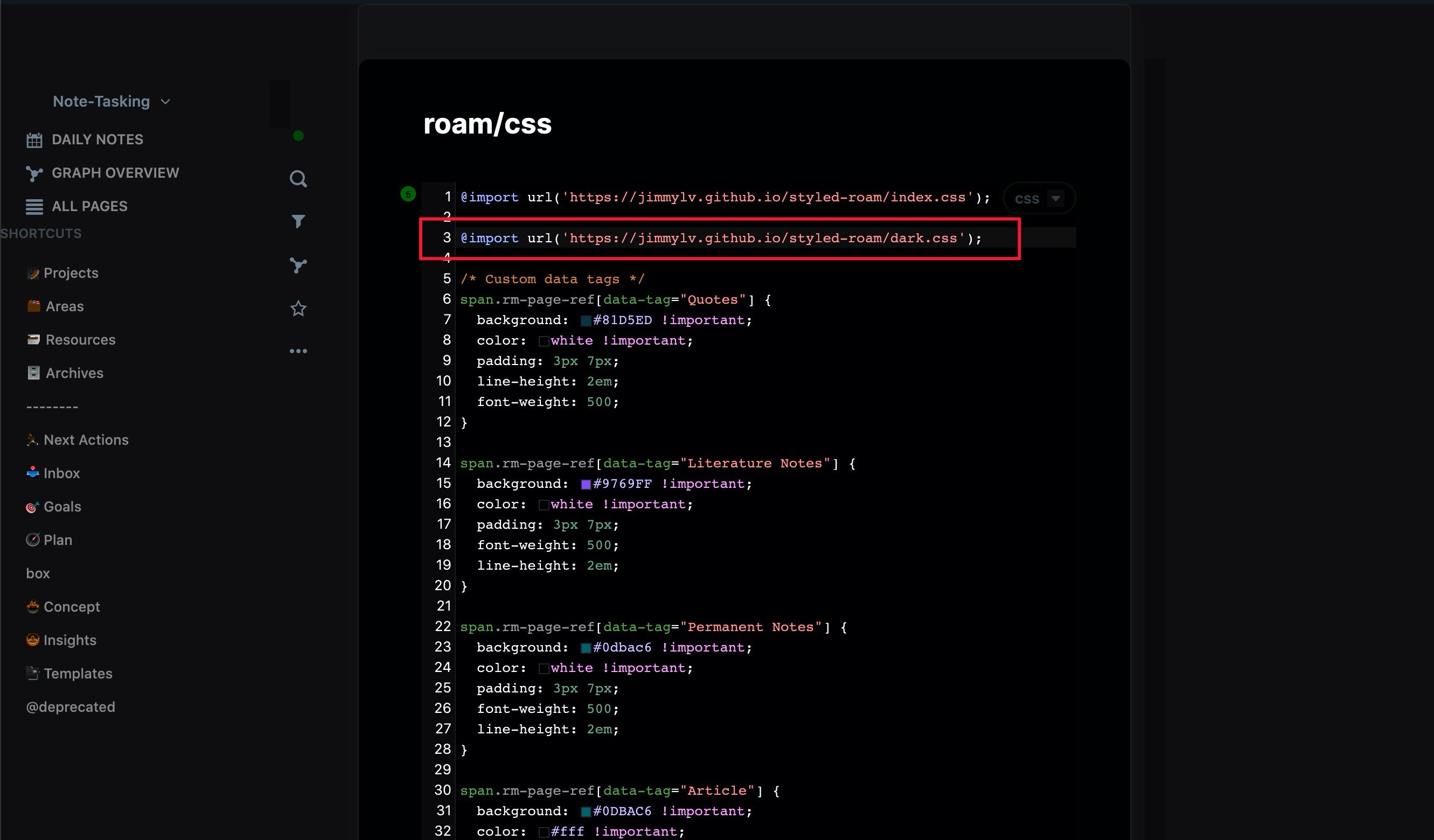 Roam 绿色主题黑夜样式